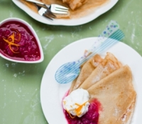 Thumbnail image for Brown Butter Crepes w/ Rhubarb Compote